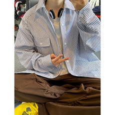 秋季新款条纹衬衫男宽松休闲百搭长袖衬衣外套C2268-特价P45，男装衬衫，电商A007
