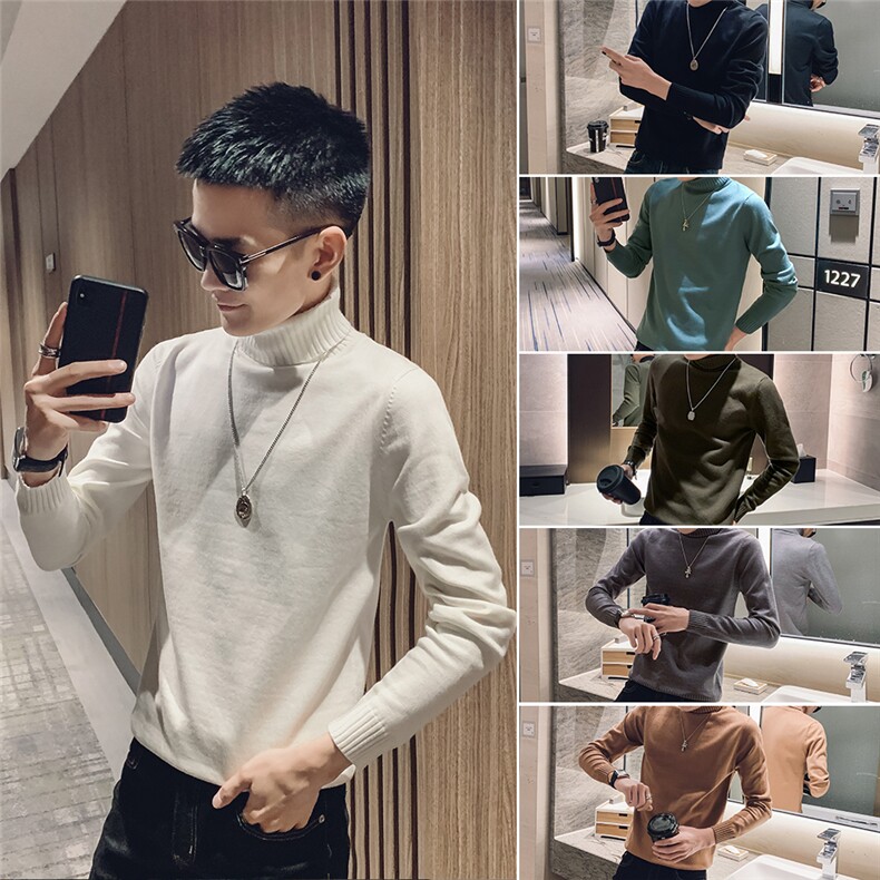 M20-P55 控价78 2021社会小伙网红修身纯色高圆领毛衣男潮图片