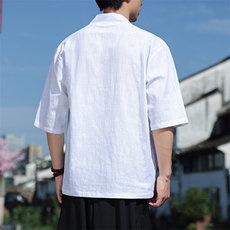 男士大码棉麻透气短袖体恤2025夏季风纯色五分袖上衣T82-P50，男装T恤，电商A008