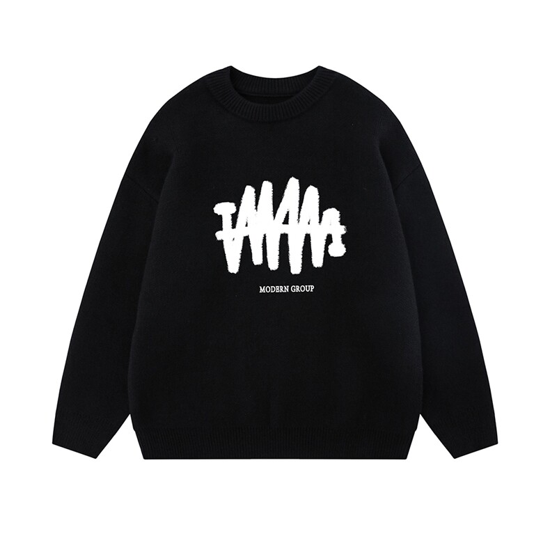 新款平铺个性印花宽松休闲百搭圆领毛衣A247-TPM6849特批45控78，男装针织衫/毛衣，电商A247-1