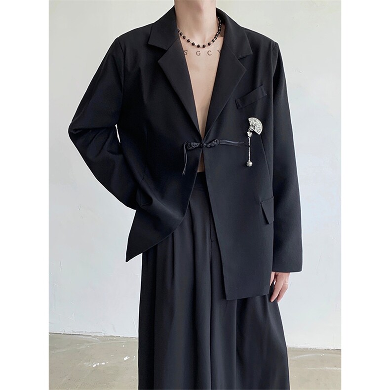新中式金属配饰西装外套男女暗黑系宽松盘扣西服2377-P105,男装西服套装,星座512-1（原513-3）