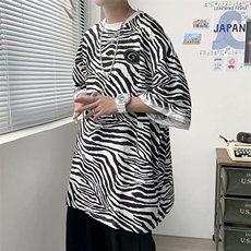 斑马条纹短袖T恤男潮牌设计感潮流宽松休闲帅气体恤衫T640-P20，男装T恤，星座512-2