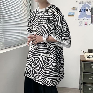斑马条纹短袖T恤男潮牌设计感潮流宽松休闲帅气体恤衫 T640-P20图片