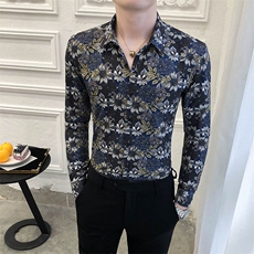 312A-5-281-P55长袖高级感秋季休闲英伦发型师韩版纯色男士衬衣，男装衬衫，星座312A-5