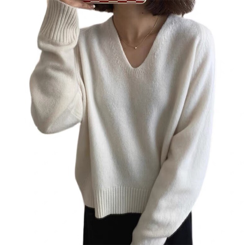 V领简约气质女套头毛衣秋冬洋气宽松羊毛针织打底衫,女装羊毛衫,思途羊绒