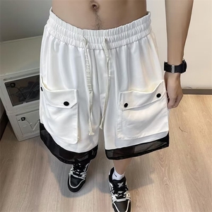 美式街头短裤女夏季抽绳黑色中裤阔腿运动五分裤宽松直筒休闲图片