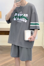 夏上新学生刺绣圆领半袖套装印花潮牌短裤T恤男女6641-P60控价88，男装T恤，电商A441-1