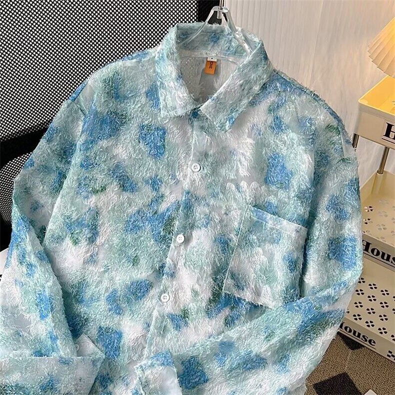DC308-P45风蝴蝶刺绣氛围感衬衫男小众休闲宽松长袖上衣潮,男装衬衫,星座603-2