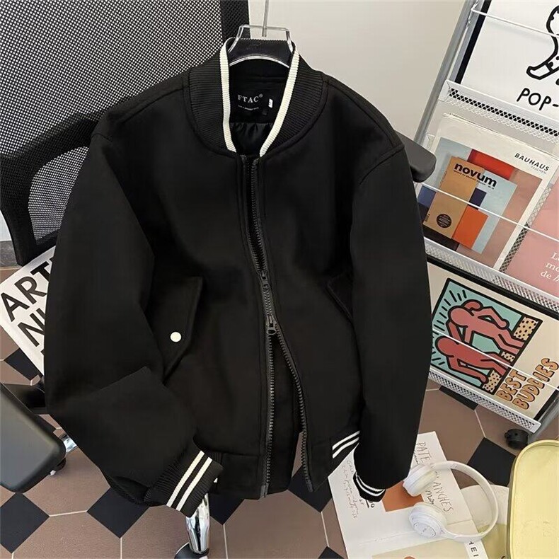 重磅短款廓形呢子棒球服夹克男女毛呢飞行服上衣外套W6335-P70图片