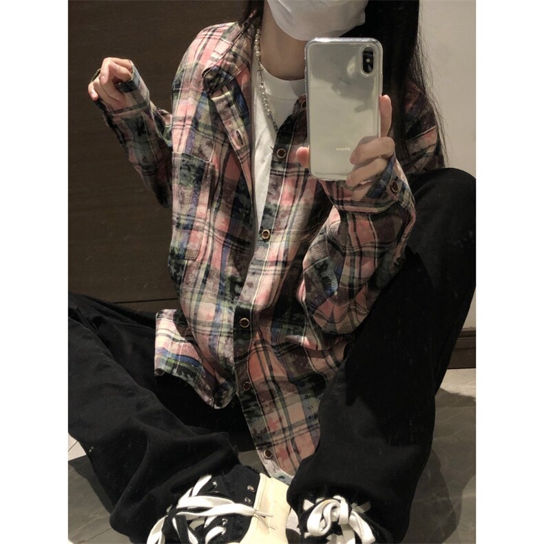 【有货】粉色格子衬衫男女款vintage美式复古长袖衬衣C54LL-特P45,男装衬衫,星座1007（原301D）