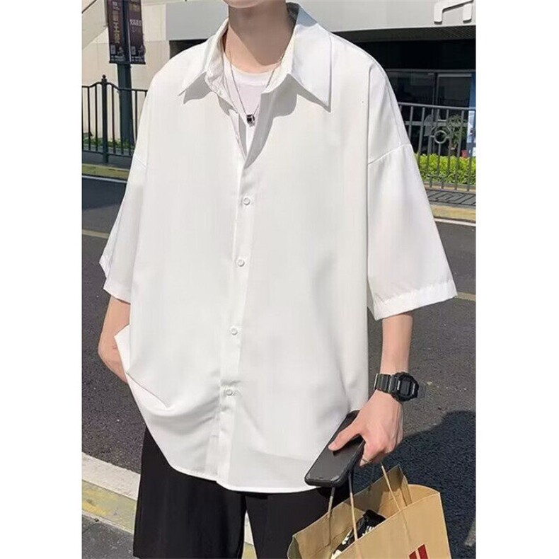 冰丝短袖衬衫男夏季慵懒风垂感七分袖衬衣发型师穿搭痞帅C530,男装T恤,星座1116A（原606A-3）
