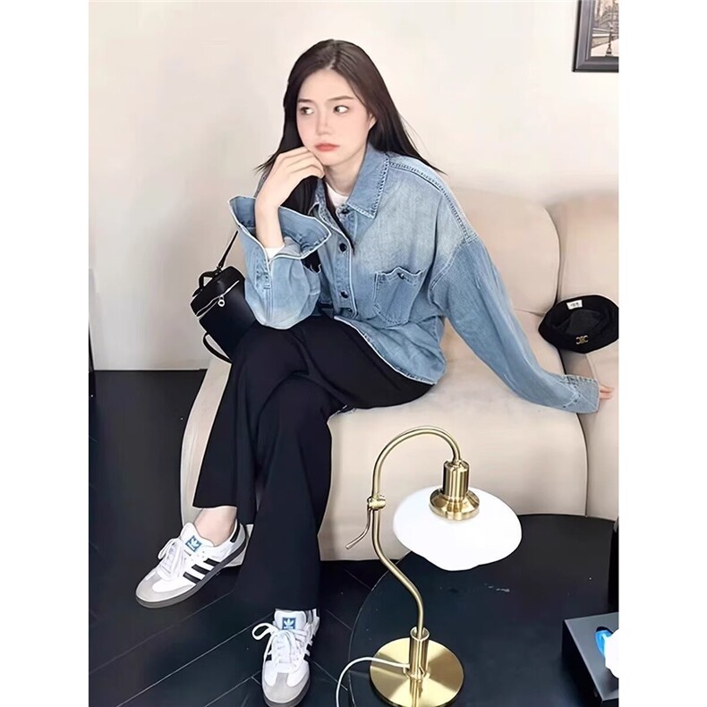 复古渐变牛仔衬衫女2025春秋新款叠穿内搭设计感宽松长袖上衣外套,男装衬衫,星座506A