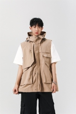 8XL-M四季工装外套街头机能口袋连帽防水无袖马甲坎肩JK1316P78，男装背心/马甲，电商D206-1