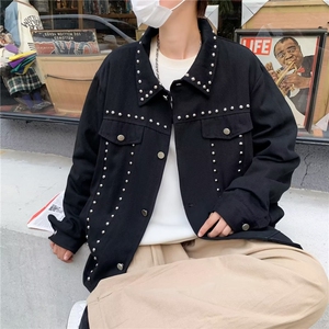 柳钉牛仔外套男网红同款休闲黑色夹克百搭上衣 J3716 P50图片