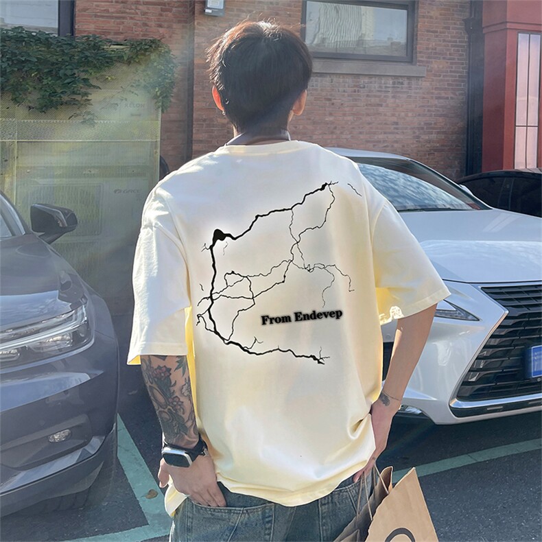 闪电短袖t恤男夏季潮牌潮流重磅欧美高街cleanfit美式街头七分袖，男装T恤，电商A486