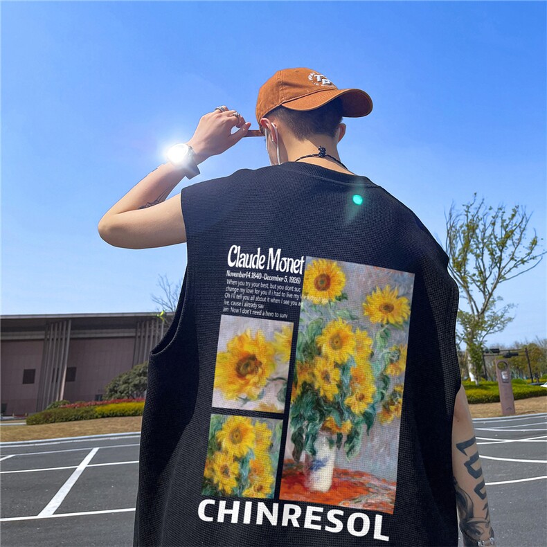华夫格背心直播高品质重磅220克向日葵印花HB7111-P25控38,男装背心/马甲,星座508（原C305）