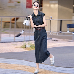 休闲牛仔连衣裙女2024夏季新款时尚无袖薄款轻奢高级感收腰裙子潮图片