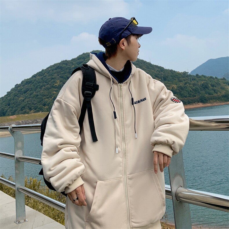 冬季新款羊羔毛连帽棉服外套潮流加绒加厚开衫棉衣,男装棉衣,星座410-6（原星座1304-1）