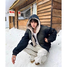 网图连帽牛仔棉服水洗重磅座山雕毛领夹克外套A025-RJ1063-P170，男装夹克，电商A025