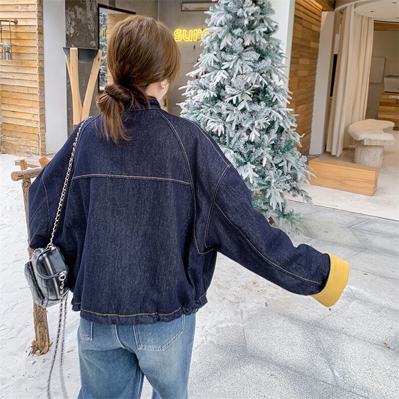 黄色拼接牛仔羽绒服外套女秋冬2025新款派克服短款小个子流行时尚,女装羽绒服,2C210