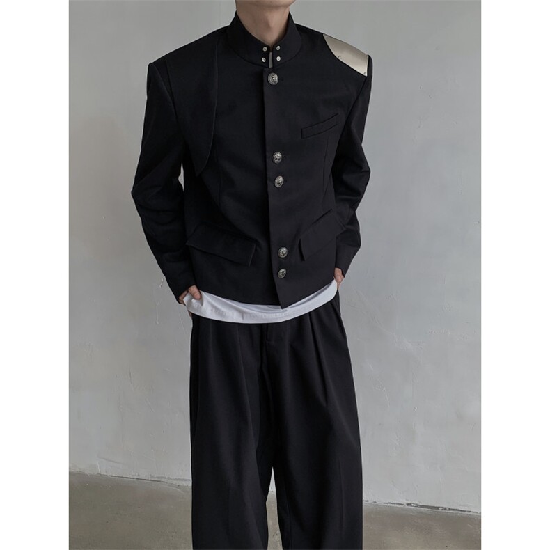 现货！25秋冬超短款男金属垫肩明星同款新中式夹克西服XZ69-P138,男装夹克,电商B288