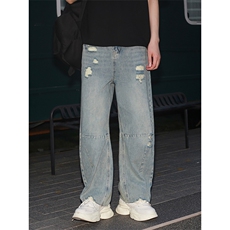 男士秋季潮流破洞牛仔裤百搭直筒宽松版型男裤1412-2/0571/P59，男装牛仔裤，星座1412-2