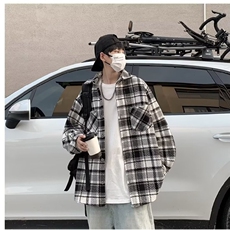 WT169-P47标准冬季流行青少年潮格子衬衫痞帅夹克毛呢外套，男装衬衫，电商B323A