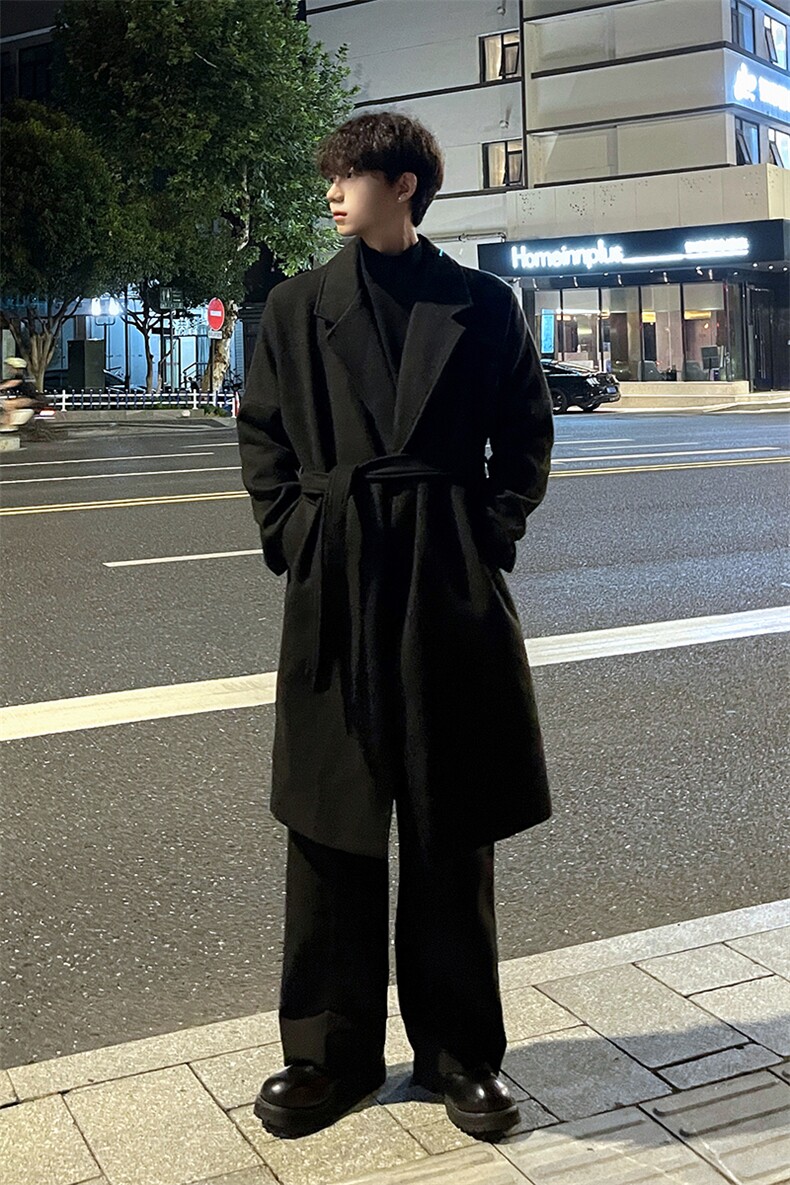 新款毛呢大衣男秋冬高街宽松风衣中长款外套MN9568/P100加棉P110,男装风衣,电商B316