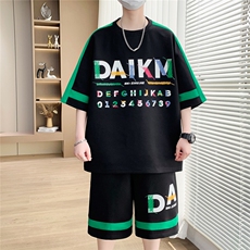 休闲运动套装夏季宽松阔版青少年学生短袖短裤一套A436-T69-P50，男装休闲套装，电商A436