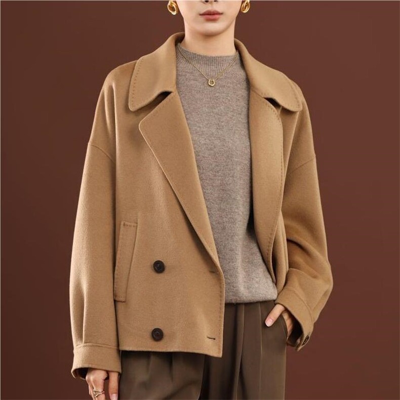 秋冬季纯山羊绒保暖经典V领高级感羊绒短外套，女装短外套，卓冠羊绒