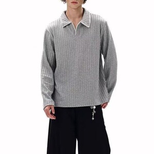 W20-P40 25春夏新品男士春秋季新款痞帅宽松打底麦穗条长袖T恤图片