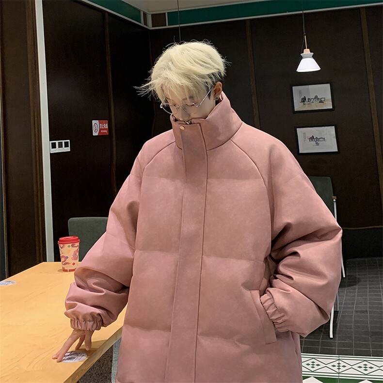 粉色冬pu皮衣做旧男外套棉服面包服PU051P85直播,男装皮衣,星座1904A