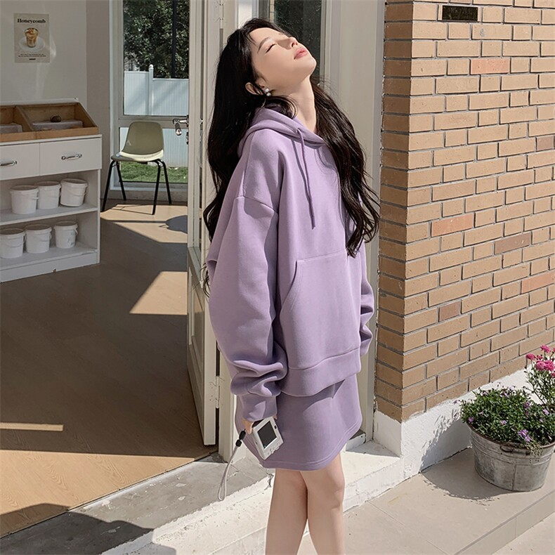 紫色休闲连帽卫衣套装裙女2025春新款小个子洋气减龄半身裙两件套,女装套装/套裙,2C206