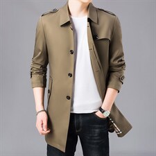 2023新款风衣男士春秋季中年外套爸爸宽松秋免烫中长款上衣，男装风衣，电商B212（原钱塘6029）