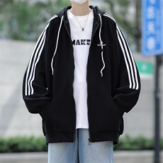 港风秋款男连帽卫衣字母刺绣夹克三条杠拉链纯棉外套WY8031P58，男装卫衣，星座1013-1