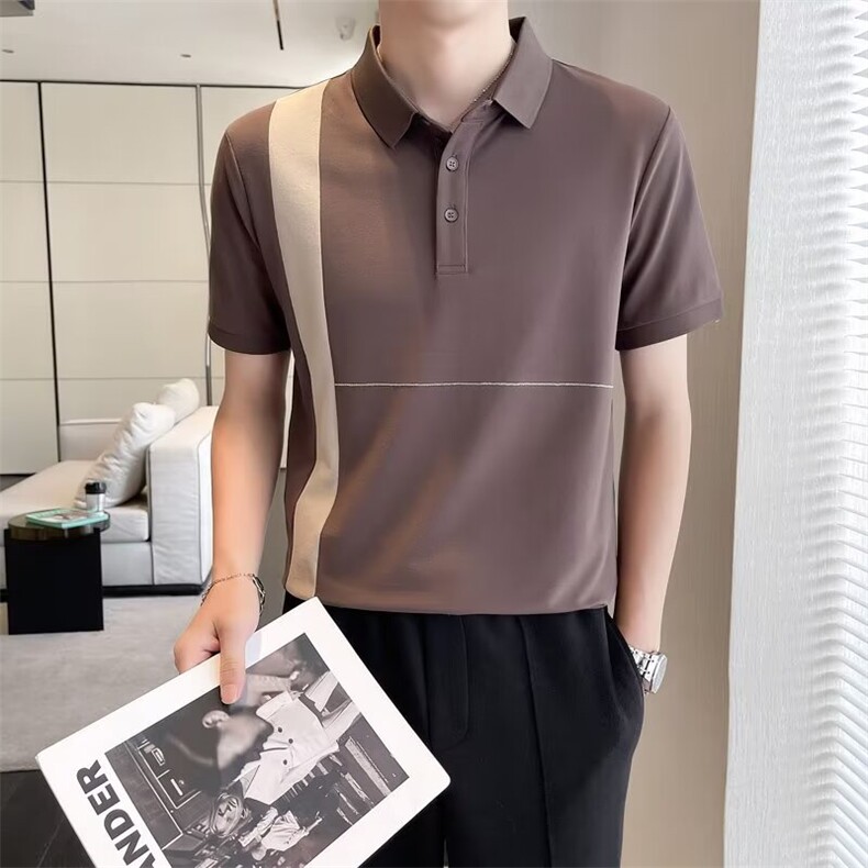 男士t恤短袖夏季2025新款上衣男款痞帅冰丝高级感潮牌男装polo衫图片
