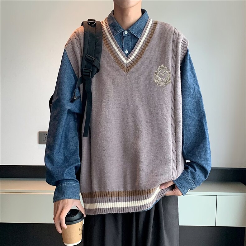 秋冬学生马甲针织宽松休闲坎肩日系学院风外穿制服背心M3123,男装背心/马甲,星座1116A-1（原606A）