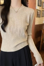 时尚百搭坑条圆领羊毛衫修身显瘦羊毛针织衫，女装羊毛衫，旭驰羊绒