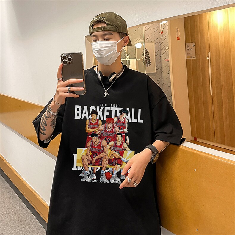 灌篮高手动漫重磅宽松印花情侣短袖大码T恤衫男D301P28控39,男装T恤,电商A335-1（原A458）