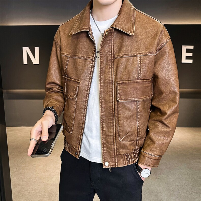 2026新款春季美式皮衣外套男复古水洗做旧皮夹克A313-8850-P145,男装夹克,电商A313