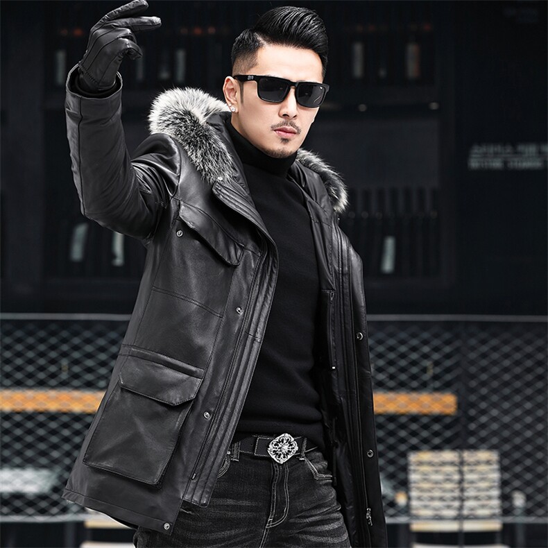 ZH2198冬季男士连帽真皮牛皮加厚皮衣外套皮夹克羽绒服P1100,男装夹克,电商B360A（原721A）