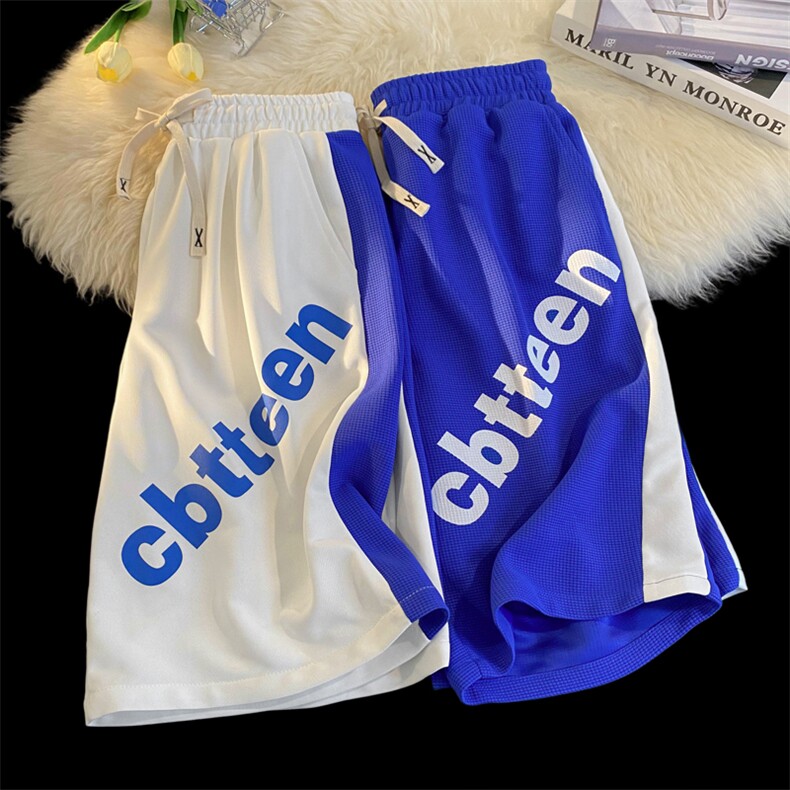大字母五分裤男2025夏季新款华夫格休闲中裤运动短裤女K1076-P26,男装牛仔裤,星座207
