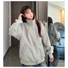 秋季重磅380克全棉得物品质立领双拉链开衫卫衣外套AH923-P42，女装短外套，四季星座610B