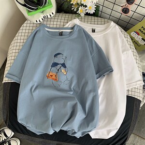 416B-1-DT94-P25 限39 中性风纯棉短袖t恤男学生宽松可爱半袖图片
