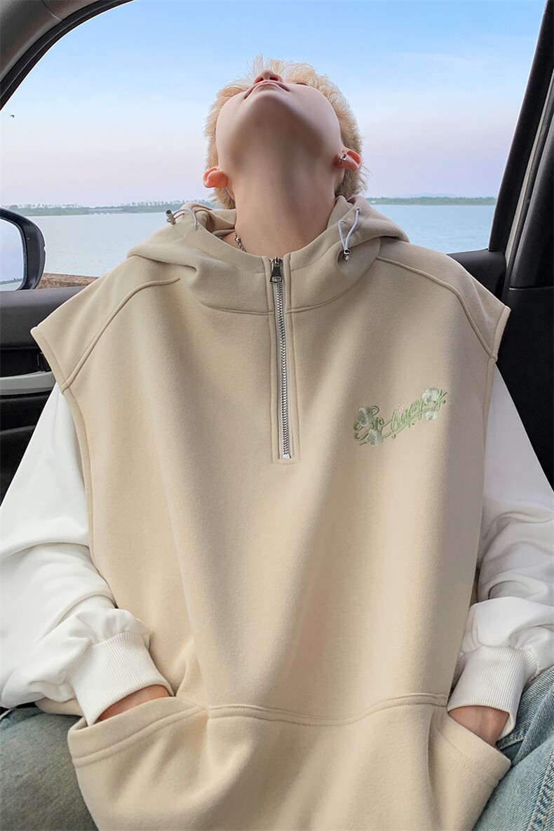 数据款大码秋季重磅高品质刺绣坎肩半拉链连帽卫衣JF31-特P55控78,男装卫衣,电商A422-1
