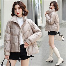 2021冬季新款羽绒服立领纯色拉链休闲短款90%白鸭绒，女装羽绒服，蝶眷