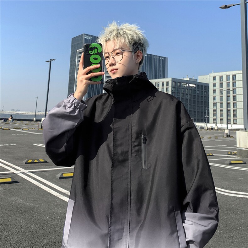 港风山系防水冲锋衣渐变色夹克男：聚酯纤维JK77088P85控128,男装夹克,星座227-7