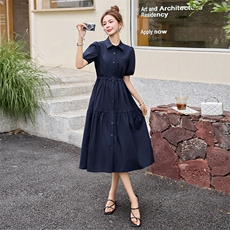 现货轻奢高级感大码法式时尚气质收腰连衣裙，女装连衣裙，关键词