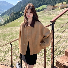 美拉德撞色翻领短外套女2026秋季新款复古时髦减龄小个子休闲夹克，女装短外套，2C177