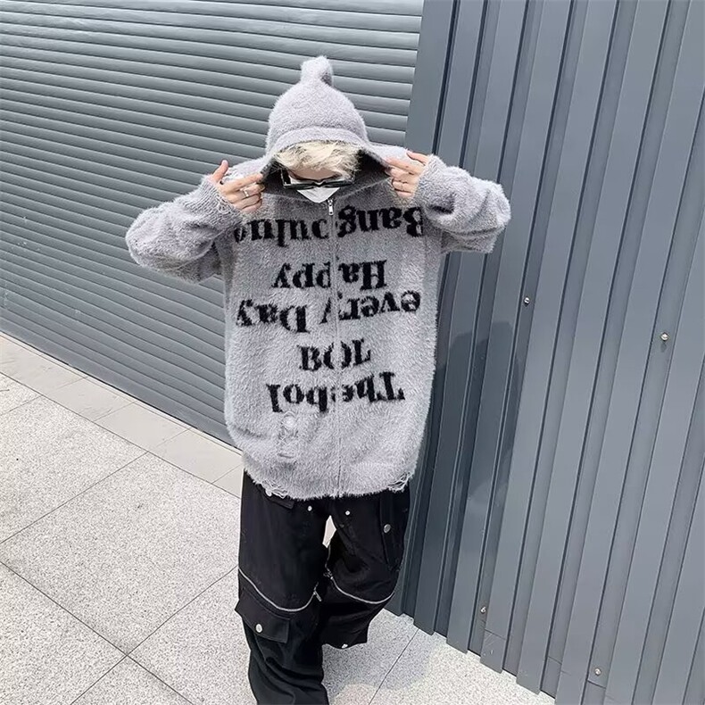 美式复古高街破洞连帽针织衫毛衣外套M6511P60,男装针织衫/毛衣,星座1116-2